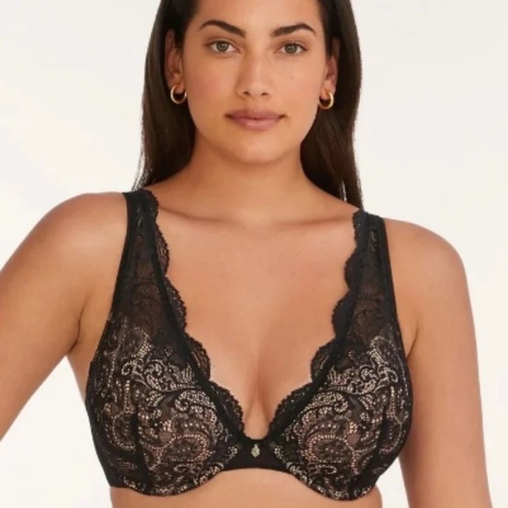 Third Love Black‎ Lace Contour Plunge Bra Sz 40D